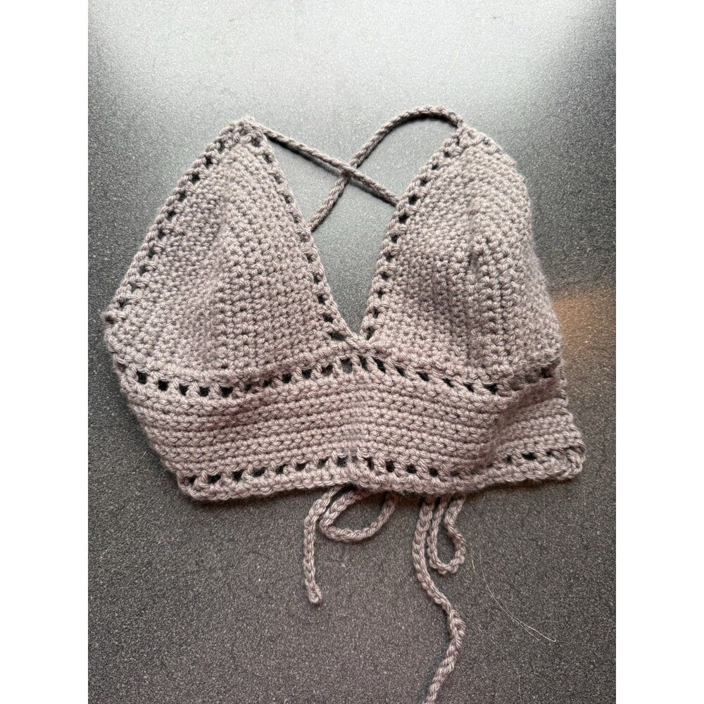 Women Halter Crop Top HandMade Crochet Boho Festival Indie Bralette Tank NWOT